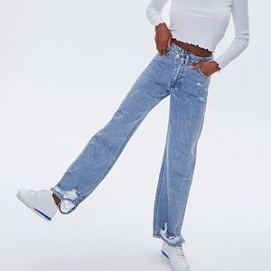 Criss-Cross High Rise Straight Leg Jeans